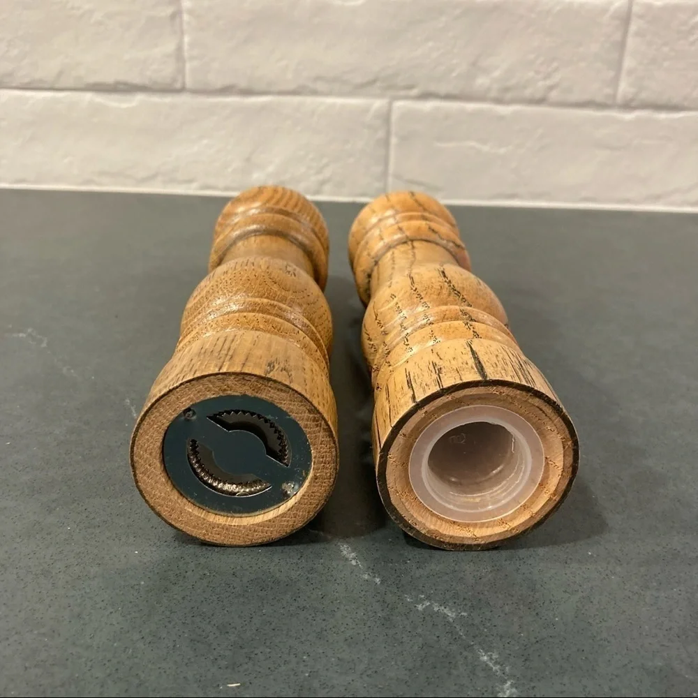NEW OLD STOCK vintage wooden salt & pepper shaker grinder set